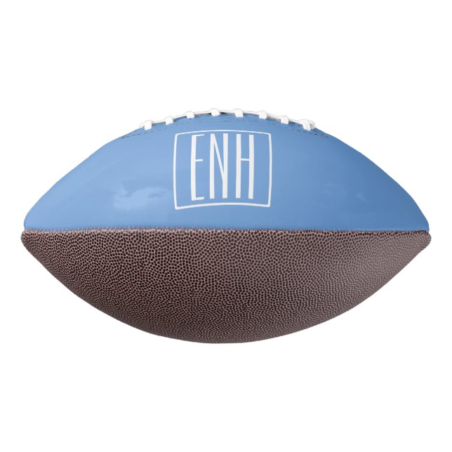 Ballon De Foot Gras moderne 3 initiales Monogramme | Bleu doux (Tourné à 270°)