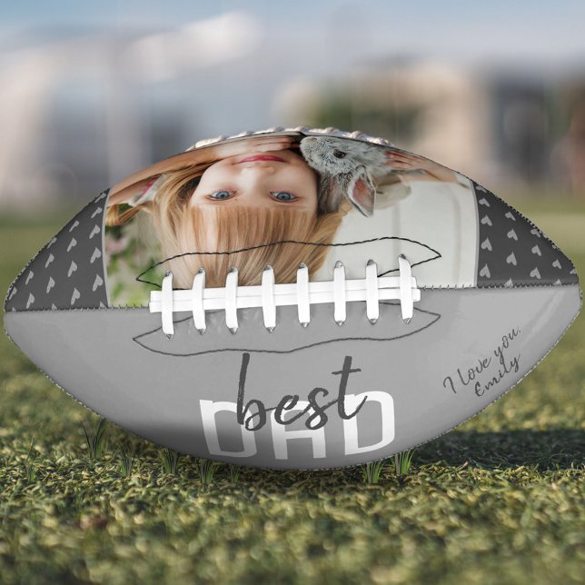 Ballon De Foot Grey Heart Meilleur papa Photo Fête du Père (Créateur téléchargé)