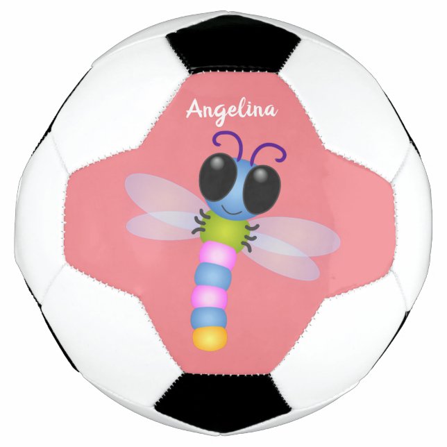 Ballon De Foot Illustration d'une libellule bleu et rose (Devant)