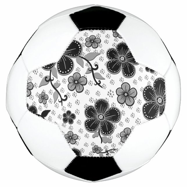 Ballon De Foot Impression florale noir et blanc (Devant)
