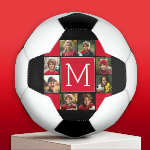 Ballon De Foot Instagram Photo Collage Monogrammes - Noir rouge