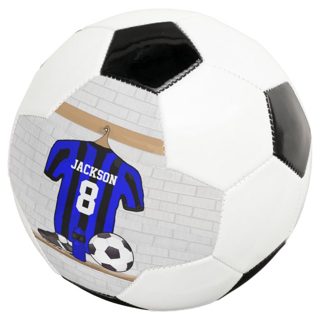 Ballon De Foot Jersey de soccer à rayures bleues et noires person (3/4)