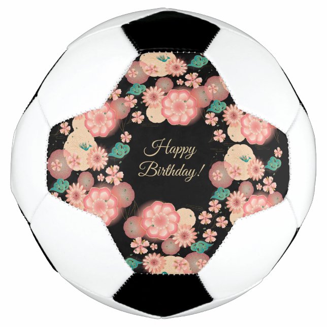 Ballon De Foot Joyeux Anniversaire - Fleurs de Pêche Printemps Ja (Devant)