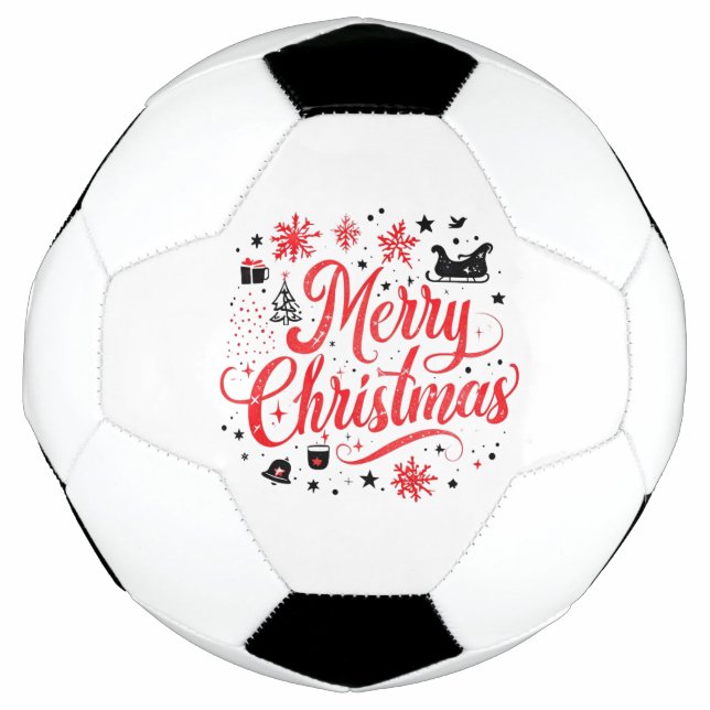 Ballon De Foot Joyeux Noël Design moderne | Rouge et blanc (Devant)