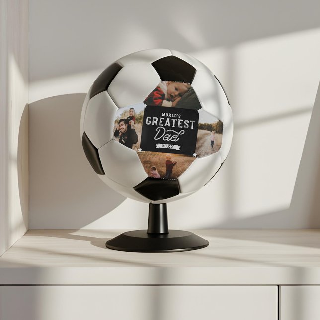 Ballon De Foot La plus grande Fête des pères papa du monde 4 Phot (World's Greatest Dad Father's Day 4 Photo Collage Soccer Ball)