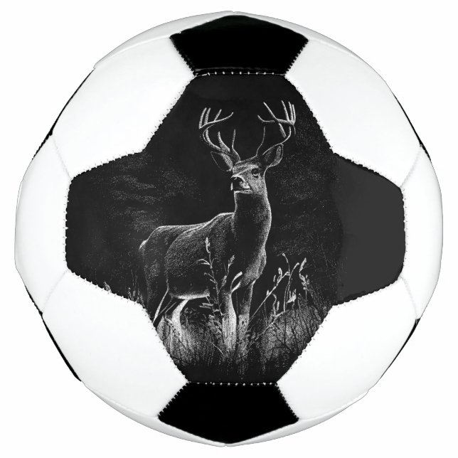 Ballon De Foot Le cerf majestueux en pleine nature - Art noir et  (Devant)