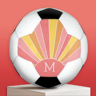 Ballon De Foot Lever de soleil à rayures rétro - monogramme rose