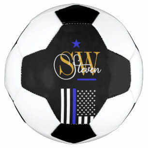 Ballon De Foot Ligne Bleue & Nom Monographique / Signature Modern