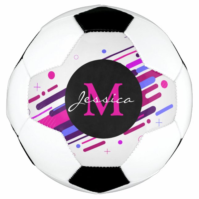 Ballon De Foot Lignes géométriques tendance rose et violet Monogr (Devant)