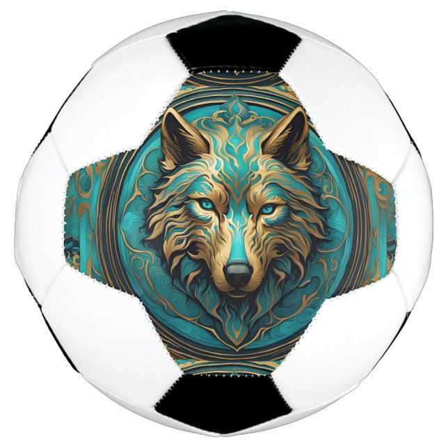 Ballon De Foot Loup Turquoise et Or (Devant)
