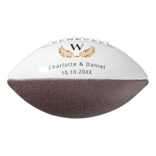 Ballon De Foot Mariage blanc noir or couronne de laurier monogram