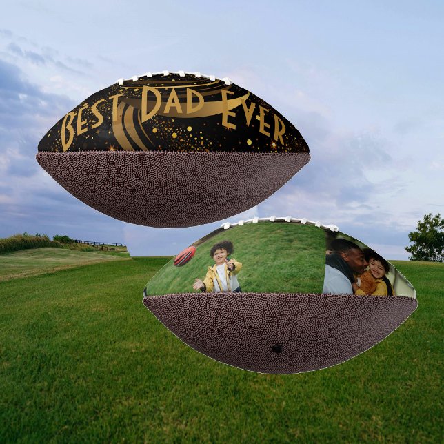 Ballon De Foot Meilleur papa jamais Black Leafy Gold Fils 2 Photo (Best Dad Ever Black Leafy Gold Swirls 2 Photos Fun Football)
