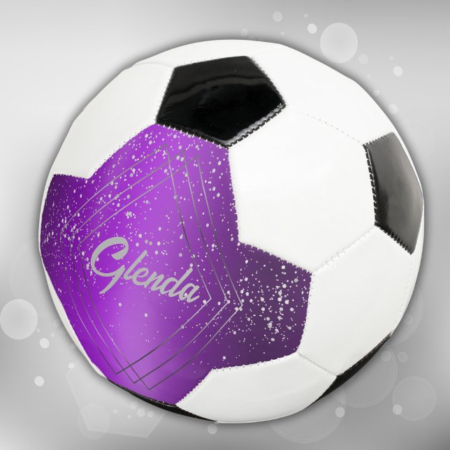 Ballon De Foot Métal brossé violet moderne avec Monogramme argent (Créateur téléchargé)