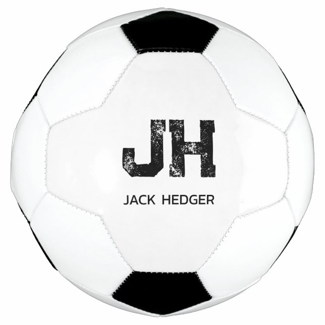 BALLON DE FOOT MINIMALIST BLACK TWO LETTER MONOGRAM NAME WHITE (Devant)
