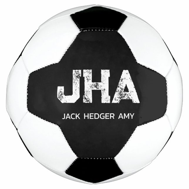 BALLON DE FOOT MINIMALIST WHITE THREE LETTER MONOGRAM NAME BLACK  (Devant)