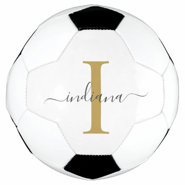 Ballon De Foot Monogram Gold Grey Nom du script Modern (Devant)