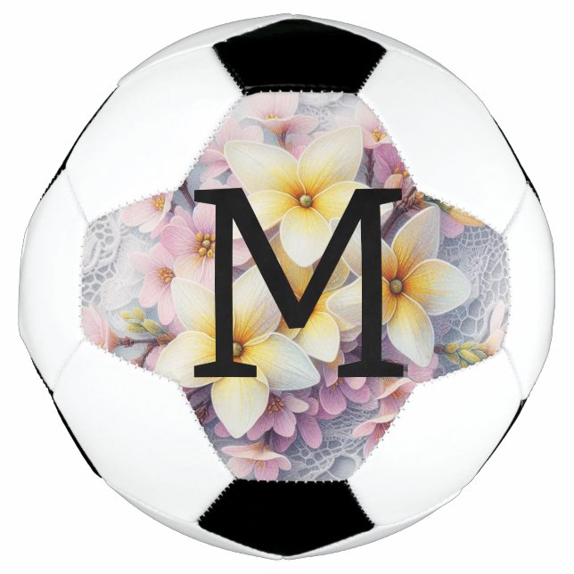Ballon De Foot Monogram lace pink and yellow Spring flowers  (Devant)