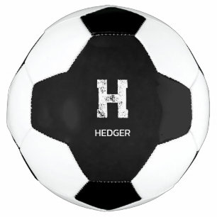 BALLON DE FOOT MONOGRAMME À UNE LETTRE BLANC MINIMALISTE NOM NOIR