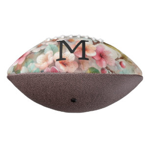 Ballon De Foot Monogramme aquarelle florale roses cerisiers en fl
