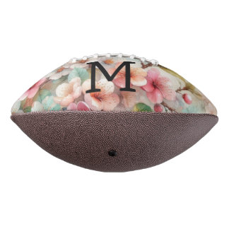 Ballon De Foot Monogramme aquarelle florale roses cerisiers en fl