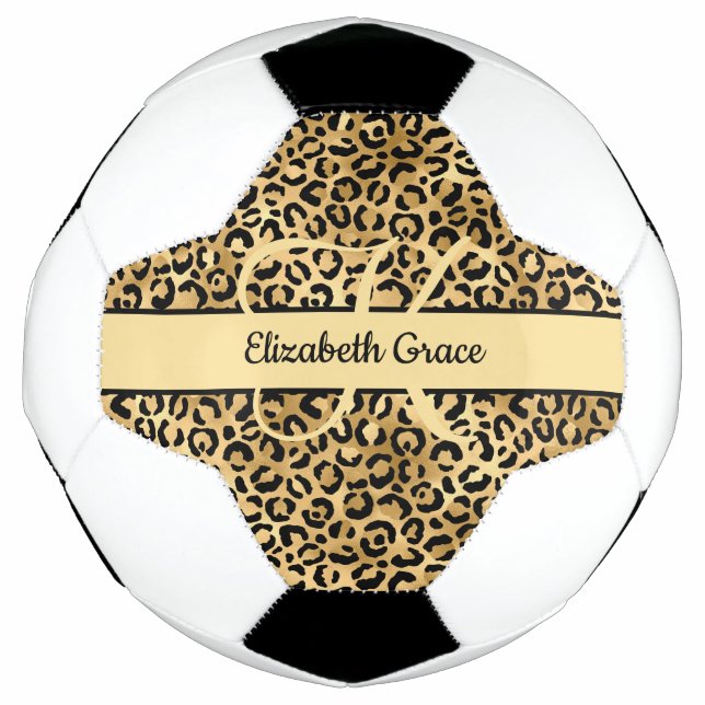 Ballon De Foot Monogramme Black Gold Empreinte de léopard Cheetah (Devant)