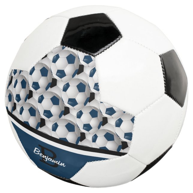 Ballon De Foot Monogramme bleu foncé noir Motif de balle de footb (3/4)