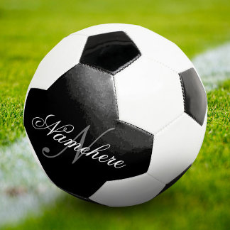 Ballon De Foot Monogramme de nom noir et blanc personnalisé uniqu
