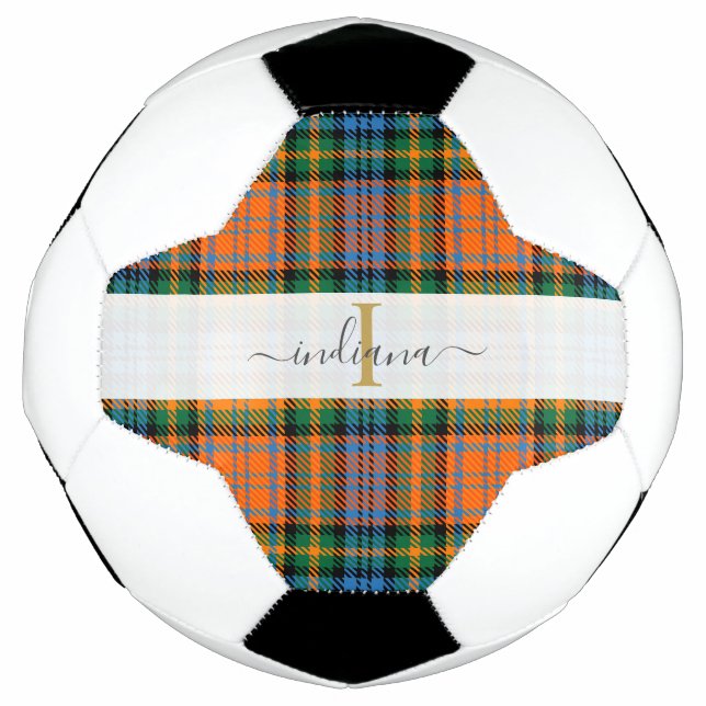 Ballon De Foot Monogramme écriture initiale Nom Plaid Tartan (Devant)