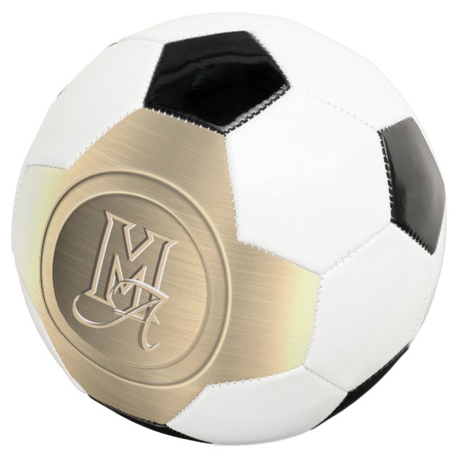Ballon De Foot Monogramme gravé en acier métal d'or (3/4)