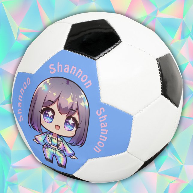 Ballon De Foot Monogramme holographique de Cute Chibi en bleu | (Créateur téléchargé)