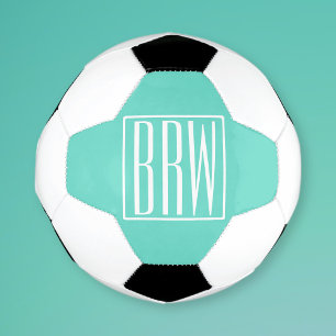 Ballon De Foot Monogramme Initial 3 Moderne Gras Blanc Sur Aqua