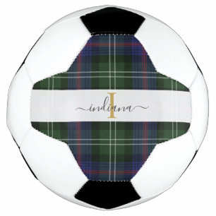 Ballon De Foot Monogramme Nom du script Plaid Rustic Tartan