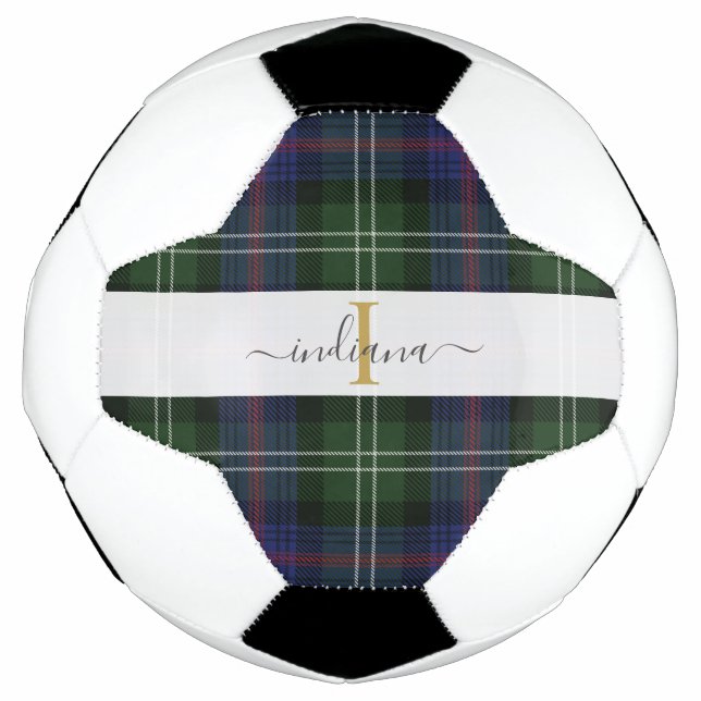 Ballon De Foot Monogramme Nom du script Plaid Rustic Tartan (Devant)