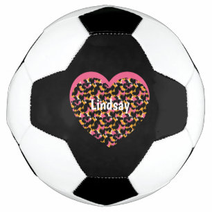 Ballon De Foot Monogramme Nom Imprimé Animal Guépard Coeur