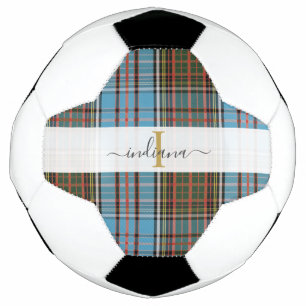 Ballon De Foot Monogramme Nom initial du script Tartan Plaid