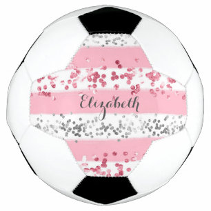 Ballon De Foot Monogramme Nom Rose Blanc Gris Paillettes Tendance