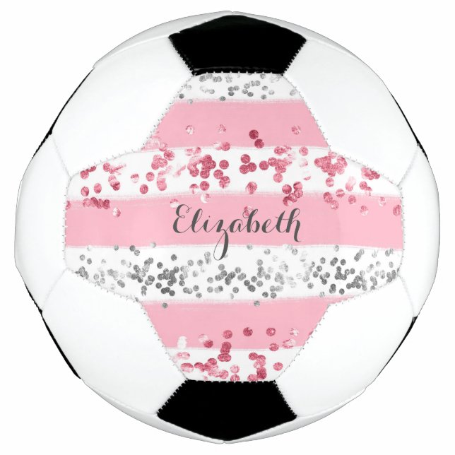 Ballon De Foot Monogramme Nom rose blanc gris Parties scintillant (Devant)