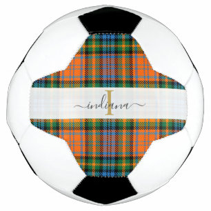 Ballon De Foot Monogramme Script Nom initial Plaid Tartan