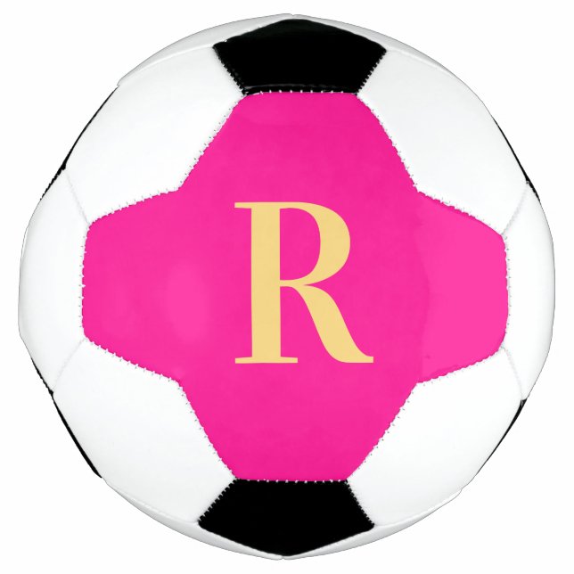 Ballon De Foot Monogramme simple personnalisé rose chaud (Devant)