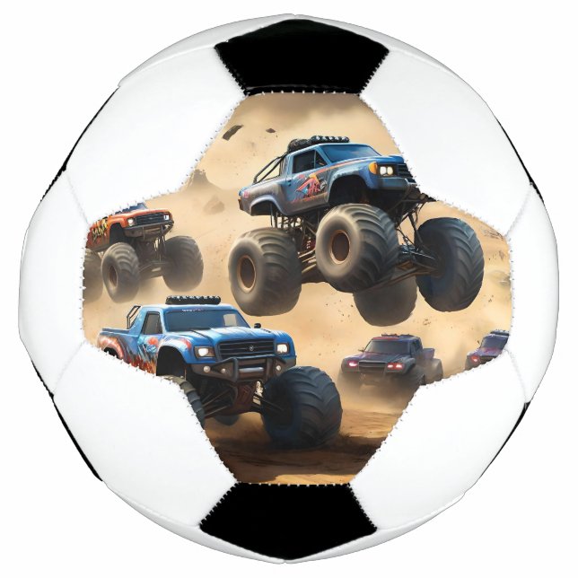 Ballon De Foot Monster Trucks Courant Dans Le Désert, (Devant)
