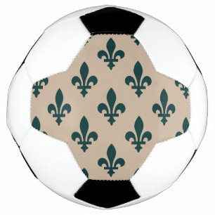 Ballon De Foot Motif Fleur de Lis, Vert Royal Français sur Crème