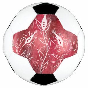 Ballon De Foot Motif Floral Rouge Et Blanc