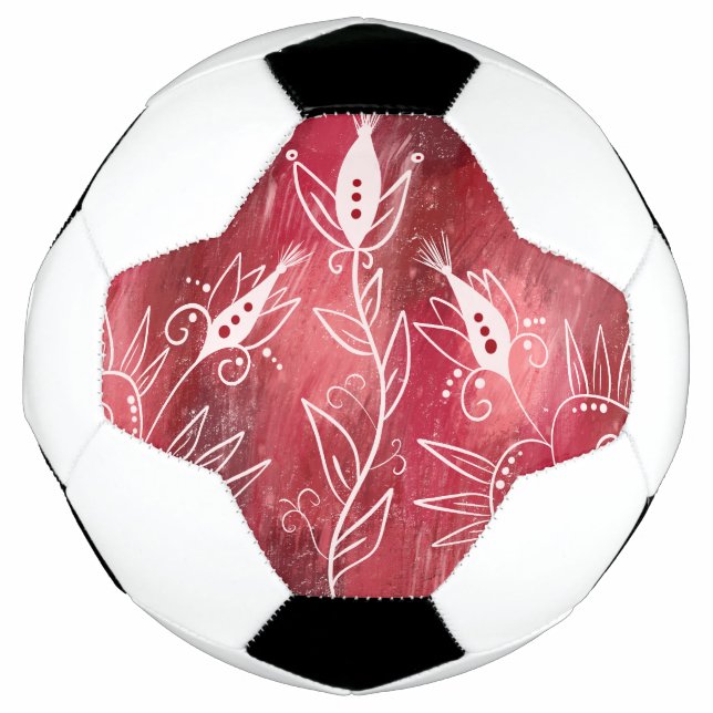 Ballon De Foot Motif Floral Rouge Et Blanc (Devant)