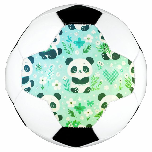 Ballon De Foot Motif Ours Panda Imprimé Vert (Devant)