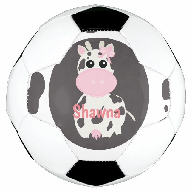 Ballon De Foot Motif rose Vache mignon Monogramme Nom Bal de Foot (Devant)