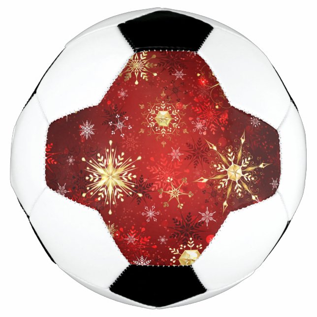 Ballon De Foot Noël Golden Snowflakes sur Arrière - plan rouge (Devant)