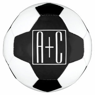 Ballon De Foot Noir & Blanc   Initiales de couple