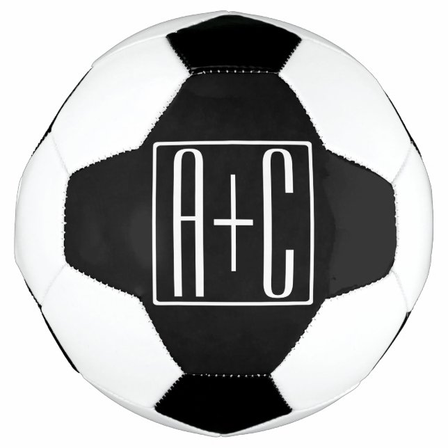 Ballon De Foot Noir & Blanc | Initiales de couple (Devant)