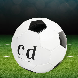 Ballon De Foot Noir blanc monogramme initiales nom minimaliste