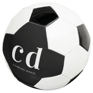 Ballon De Foot Noir blanc monogramme initiales nom minimaliste